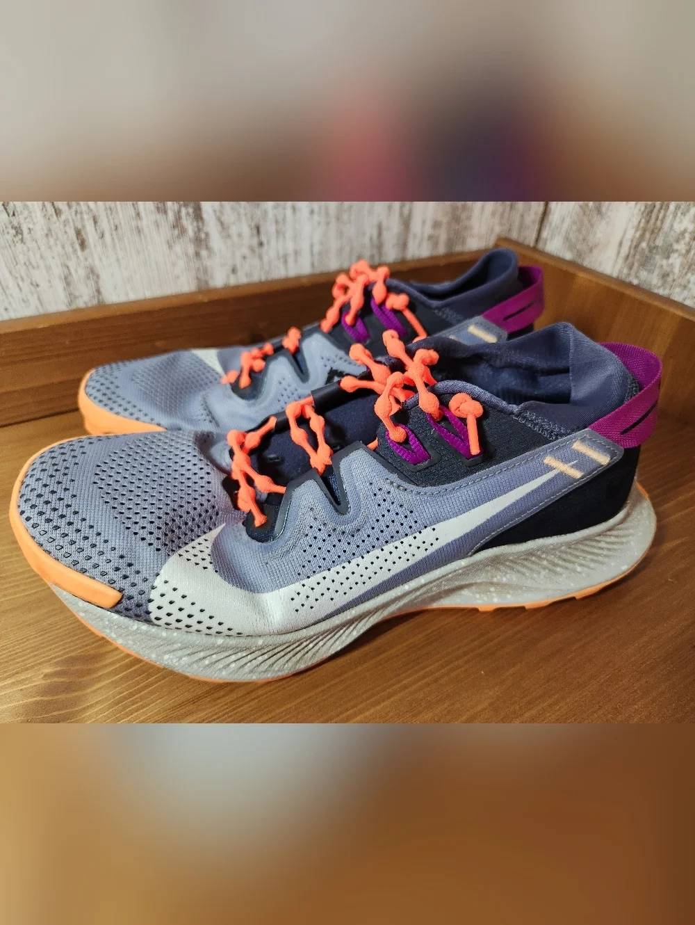 Nike Trail Women’s 9.5 Air Pegasus Running Shoes Gray Orange Caterpy Laces Nice!